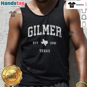 Vintage athletic sports tank top featuring 'Nice Gilmer Texas TX' design, perfect for casual wear and sports enthusiasts.