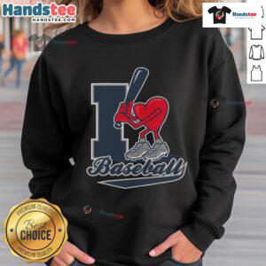 Nicely designed I Love Baseball heart sweatshirt in vibrant colors, perfect for baseball fans and casual wear.