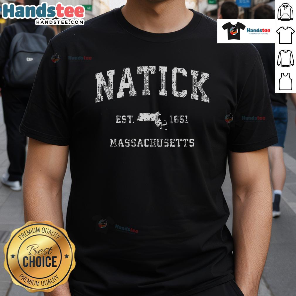 Vintage athletic sports T-shirt from Natick, Massachusetts, featuring retro design and classic style for sports enthusiasts.