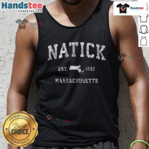 Vintage athletic sports tank top featuring 'Nice Natick Massachusetts MA' design, perfect for casual wear and sports enthusiasts.