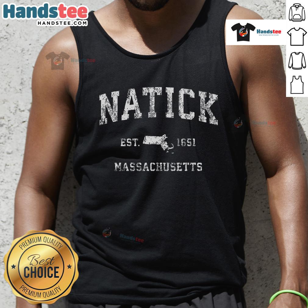 Vintage athletic sports tank top featuring 'Nice Natick Massachusetts MA' design, perfect for casual wear and sports enthusiasts.