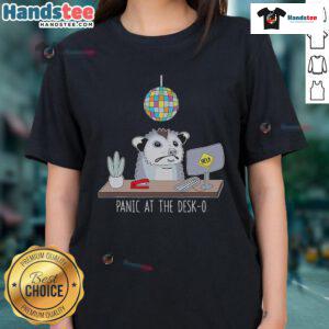 Panic At The Desk O' Possum Ladies Tee featuring a playful design, perfect for fans of unique graphic tees.