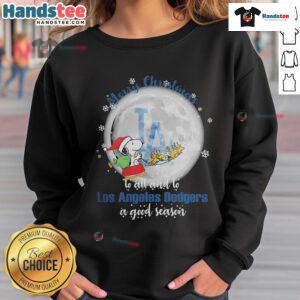 Alt Text: Santa Snoopy Merry Christmas sweatshirt for Los Angeles Dodgers fans, celebrating a good season in 2023.