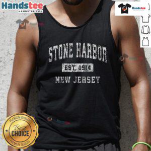 Vintage 'Nice Stone Harbor New Jersey NJ Est 1914' tank top showcasing classic beach style and local pride.