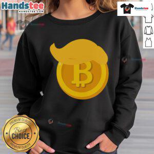 Stylish sweatshirt featuring a humorous Trump hair design with Bitcoin graphics, perfect for crypto enthusiasts and fans.