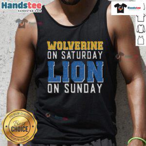 Nice Wolverine on Saturday and Lion on Sunday tank top design featuring vibrant graphics and trendy style.