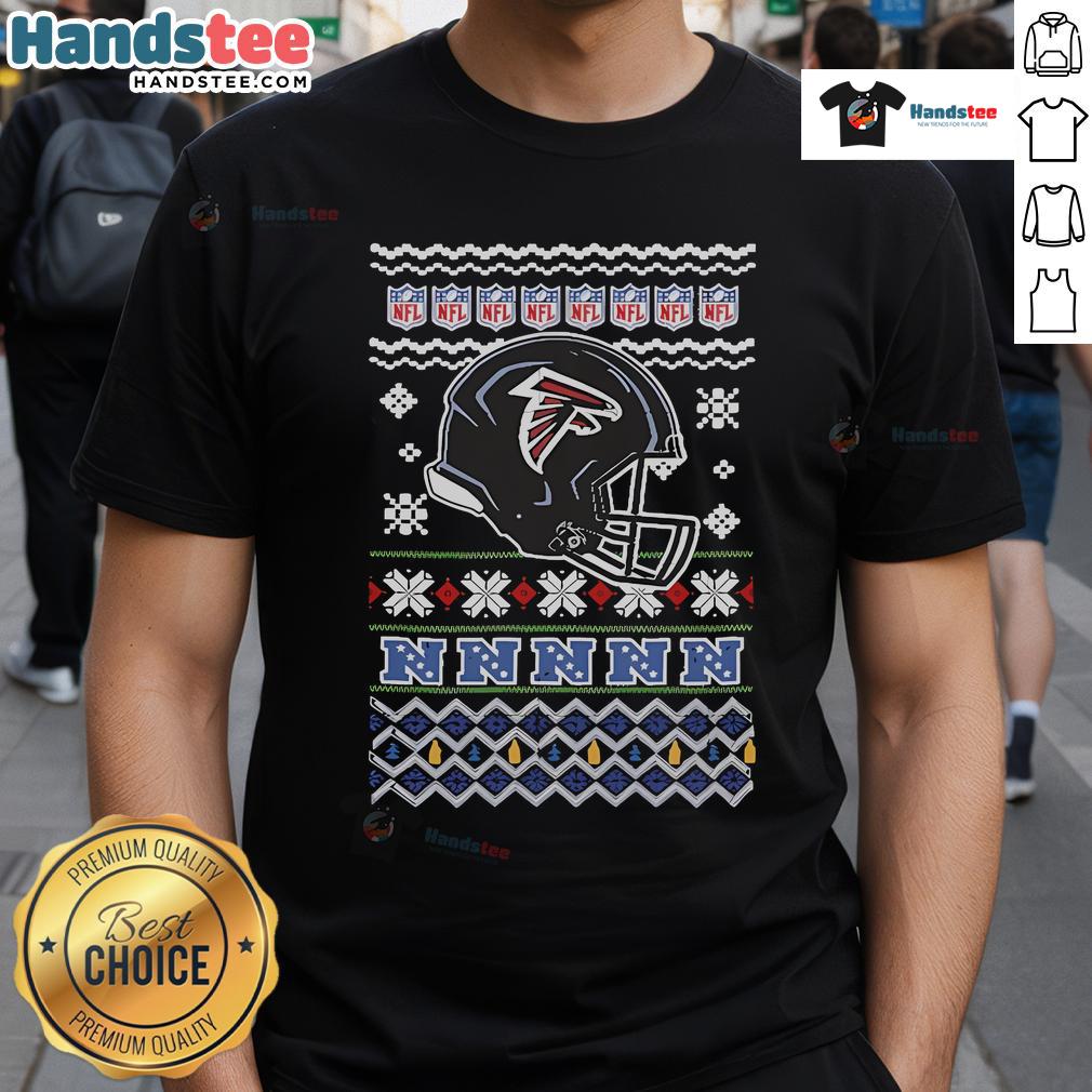Official Atlanta Falcons NFL Football Christmas Helmet T-Shirt featuring festive design and team logo for holiday fans.