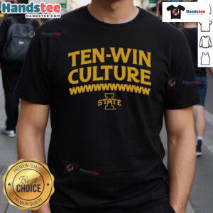 Alt Text: Official Iowa State Football 10-Win Culture T-Shirt featuring team colors and logo, perfect for fans and supporters.