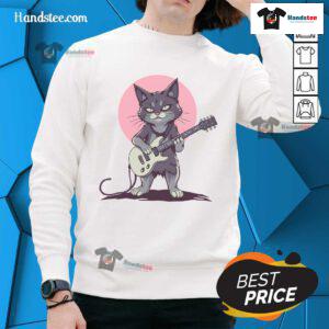 Premium Rock Cat playing guitar in a funny design on a sweatshirt, perfect for music lovers and cat enthusiasts.