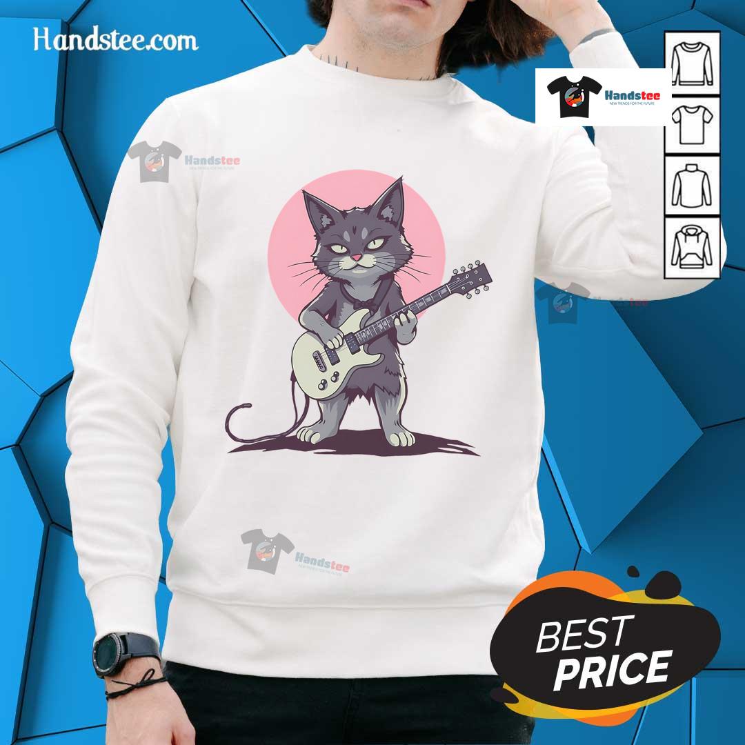 Premium Rock Cat playing guitar in a funny design on a sweatshirt, perfect for music lovers and cat enthusiasts.