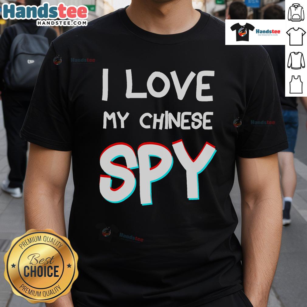 Funny 'I Love My Chinese Spy' T-Shirt featuring a vibrant anaglyph 3D effect, perfect for humor and unique style.