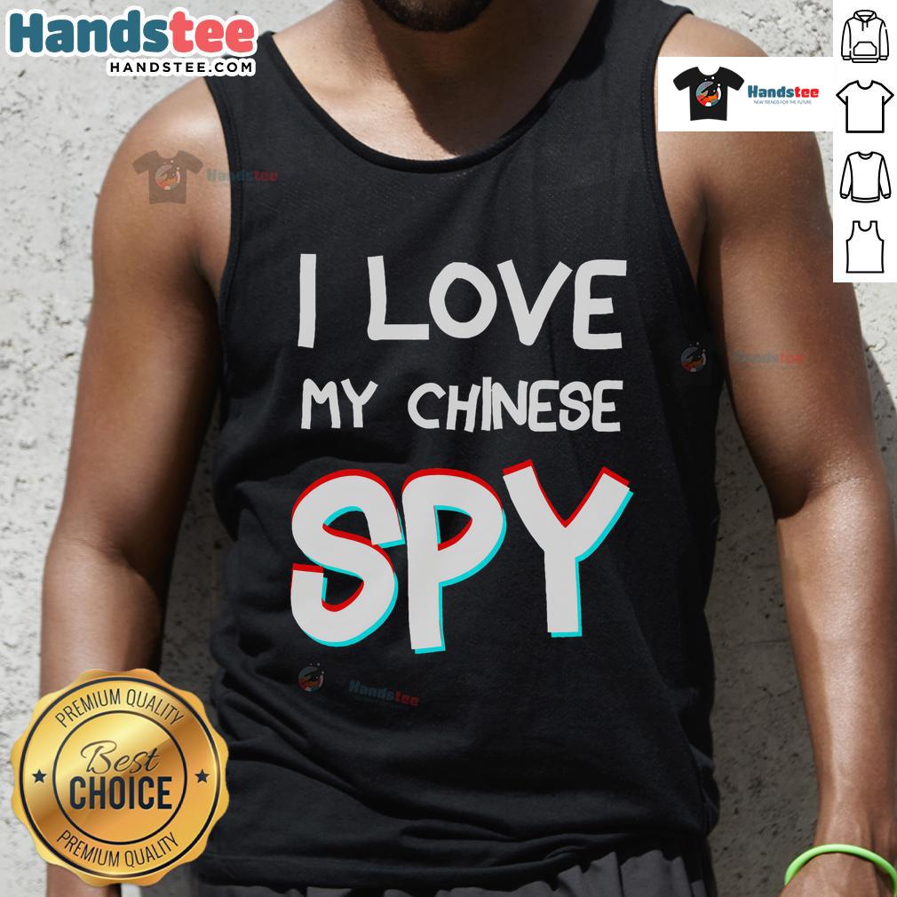 Funny I Love My Chinese Spy anaglyph 3D effect tank top featuring vibrant colors and playful design for casual wear.