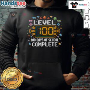 Funny Level 100 Days of School Complete Hoodie featuring vibrant graphics, perfect for celebrating school milestones.