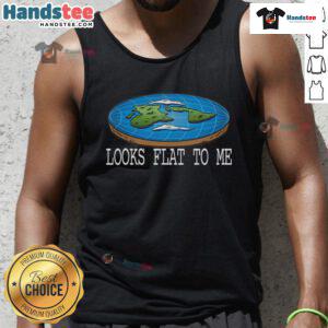Funny Flat Earth Society tank top design featuring humorous text about flat earthers and their beliefs.