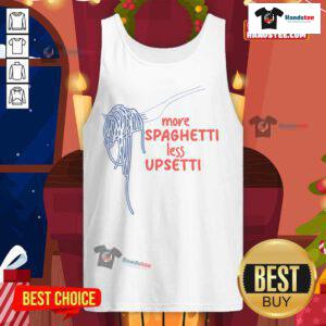 Funny More Spaghetti Less Upsetti tank top featuring Italian pasta humor, perfect for food lovers and casual wear.