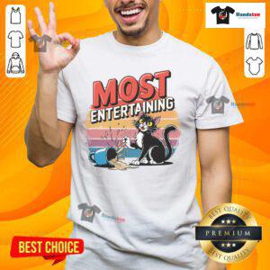 Funny retro coffee spilling cat t-shirt design with a sarcastic sunset, perfect for cat lovers and humor enthusiasts.