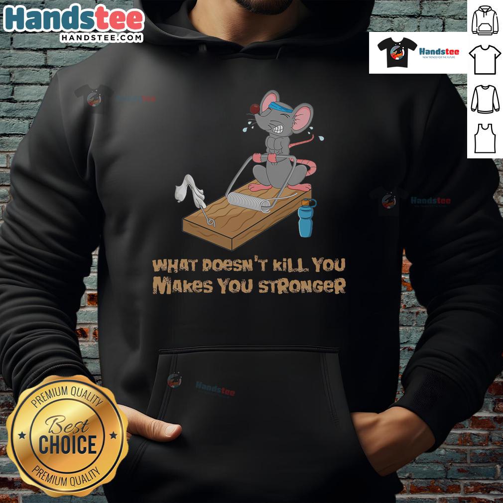 Funny mouse training hoodie featuring a mousetrap fitness workout bench press design for animal lovers and humor fans.