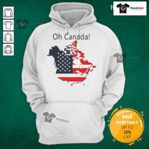 Alt Text: Funny Oh Canada Trump hoodie featuring a map of Canada as America's 51st state, perfect for humor-loving Canadians.