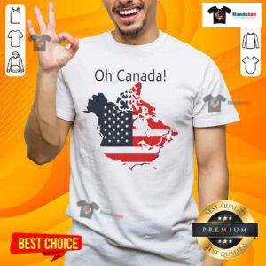Funny Oh Canada Trump T-Shirt featuring a USA map depicting Canada as America's 51st state.