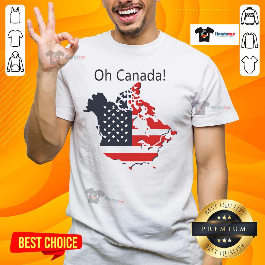 Funny Oh Canada Trump T-Shirt featuring a USA map depicting Canada as America's 51st state.