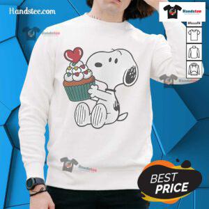 Funny Snoopy Heart Cupcake Sweatshirt featuring a playful Snoopy design with colorful cupcake graphics.