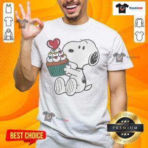Funny Snoopy Heart Cupcake T-Shirt featuring a cute Snoopy design with a cupcake and heart, perfect for casual wear.