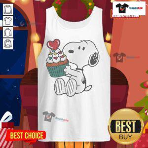 Funny Snoopy heart cupcake tank top featuring a playful design perfect for casual wear and cupcake lovers.