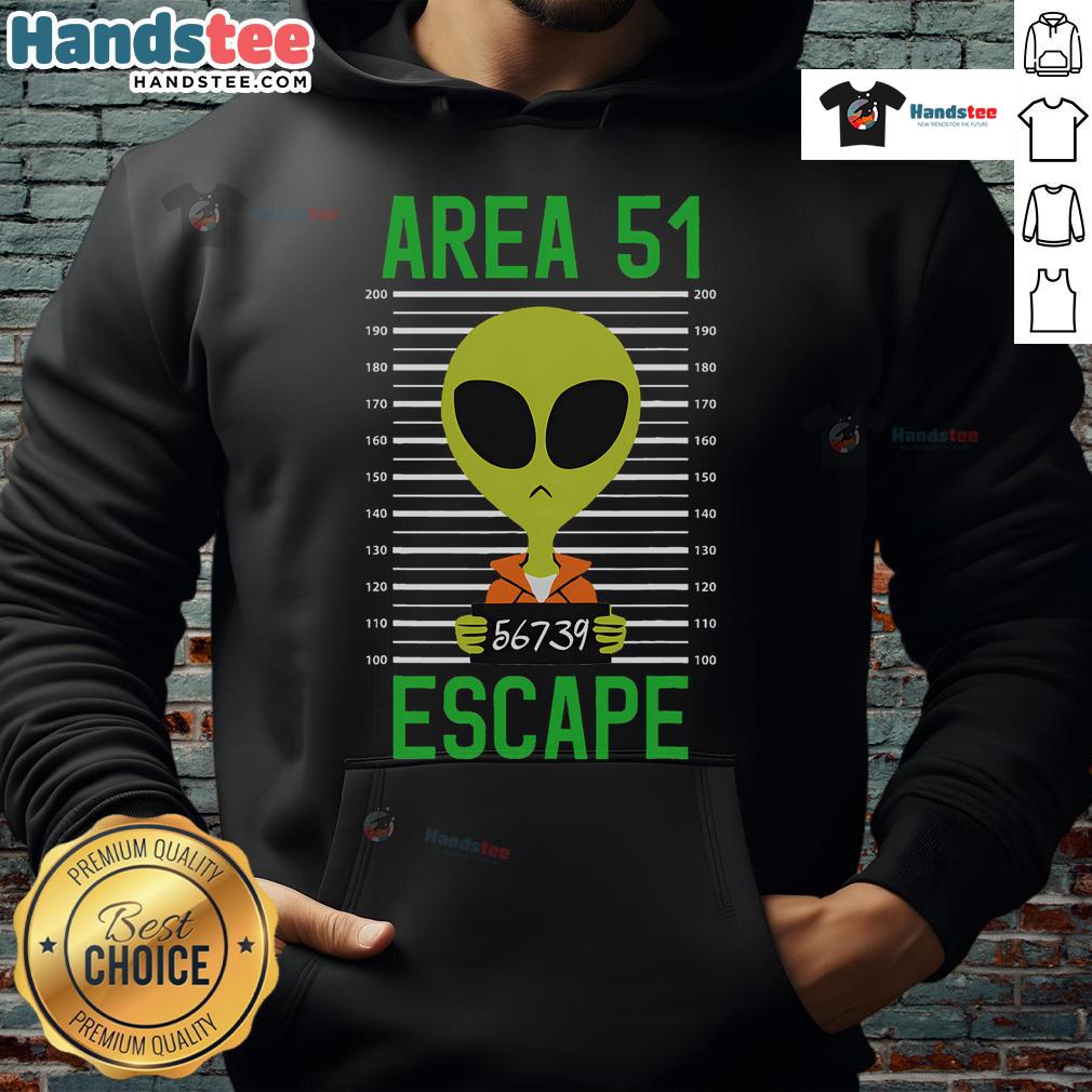 Funny Storm Area 51 alien mugshot hoodie featuring a whimsical alien design and playful escape theme for unique style.