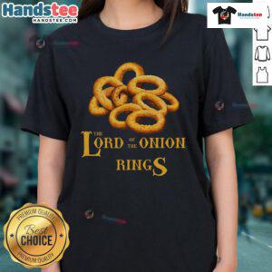 Funny The Lord Of The Onion Rings Ladies Tee featuring a humorous graphic design inspired by the movie.
