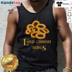 Funny Lord of the Onion Rings tank top featuring a whimsical design with onion rings and a playful parody theme.