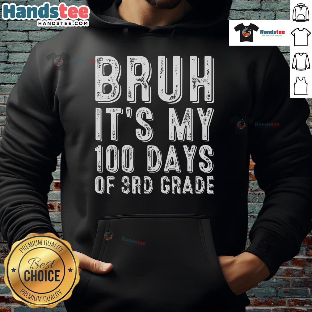 Funny vintage hoodie for boys celebrating 100 days of 3rd grade, featuring playful 'Bruh' graphic design.