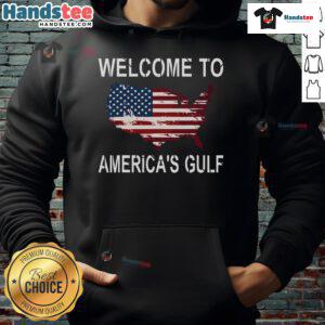 Funny Welcome to America's Gulf hoodie featuring Donald Trump, perfect for casual wear and a lighthearted statement.