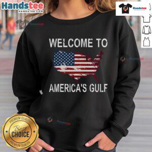 Funny Welcome to America's Gulf Donald Trump sweatshirt design featuring playful graphics and bold text.