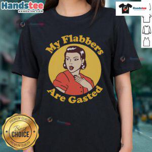 Funny woman wearing a retro My Flabbers Are Gasted tee, showcasing humor and style in a playful pose.