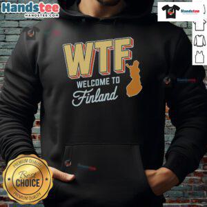 Funny WTF Welcome to Finland Scandinavia Map Hoodie featuring a quirky design of Finland's map in vibrant colors.