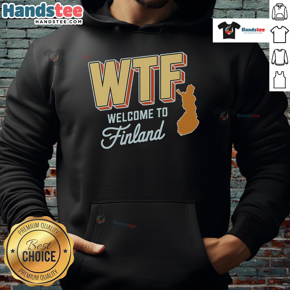 Funny WTF Welcome to Finland Scandinavia Map Hoodie featuring a quirky design of Finland's map in vibrant colors.