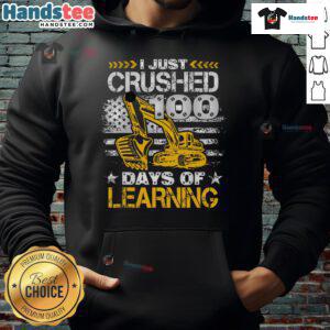 Student and teacher in '100 Days of School' hoodie celebrating 100th day with fun classroom construction activities.