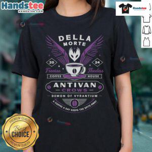 Good Antivan Crows Coffee Crest Ladies Tee featuring a stylish design perfect for coffee lovers and casual wear.