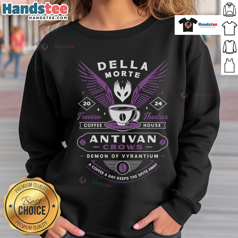 Good Antivan Crows Coffee Crest Sweatshirt featuring a stylish design with a crow and coffee logo, perfect for casual wear.