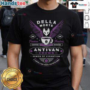 Good Antivan Crows Coffee Crest T-Shirt featuring a stylish design with crows and coffee elements, perfect for coffee lovers.