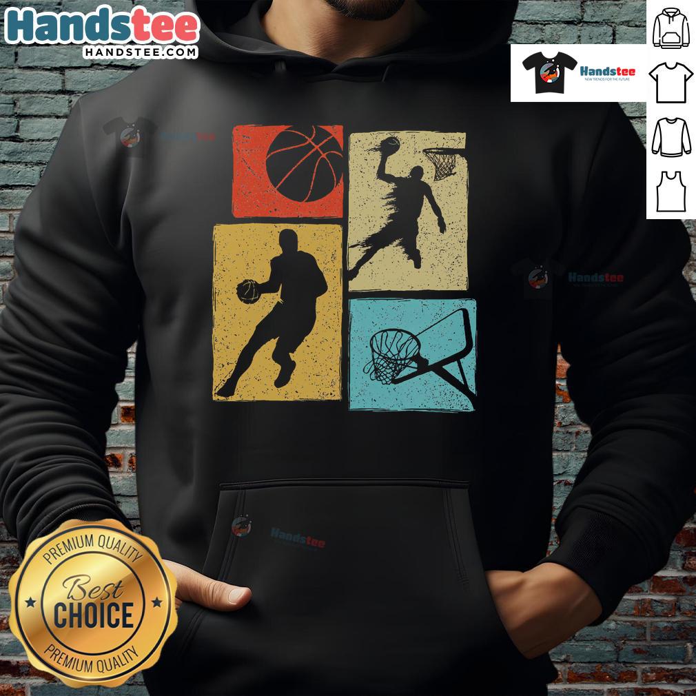 Good basketball players in retro hoodies, showcasing skills with a colorful ball near a hoop on an urban court.