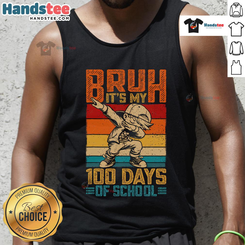 Child wearing a '100 Days of School' dab tank top, celebrating the 100th day of school with joy and creativity.