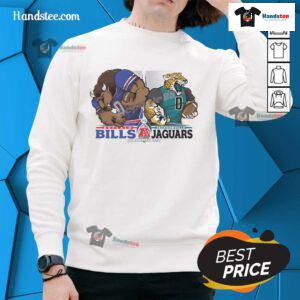 Buffalo Bills vs Jacksonville Jaguars football sweatshirt featuring team mascots for NFC Wild Card NFL playoffs.