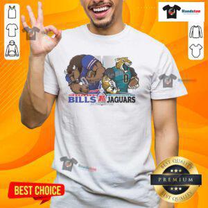 Buffalo Bills vs Jacksonville Jaguars NFC Wild Card Matchup NFL Playoffs T-Shirt featuring team mascots and vibrant graphics.