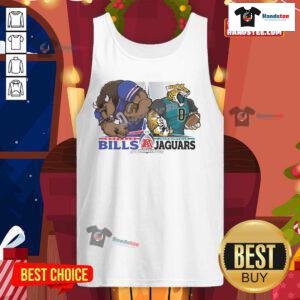 Buffalo Bills vs Jacksonville Jaguars NFC Wild Card matchup featuring team mascots in NFL playoffs tank tops.