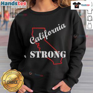 Good California Strong Map sweatshirt featuring the Pacific Palisades fire design, perfect for outdoor enthusiasts.