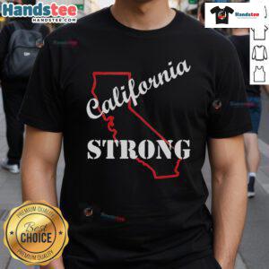 Good California Strong Map T-Shirt featuring the Pacific Palisade Fire design, promoting awareness and support for California.