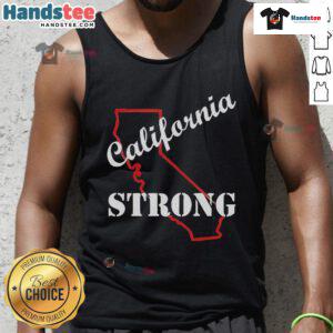 Good California Strong map graphic on a tank top, featuring the Pacific Palisade Fire design for outdoor enthusiasts.