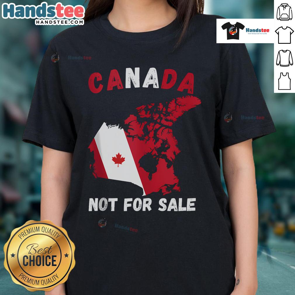 Good Canada Not For Sale tee featuring a stylish Canada and USA map design for ladies' fashion enthusiasts.