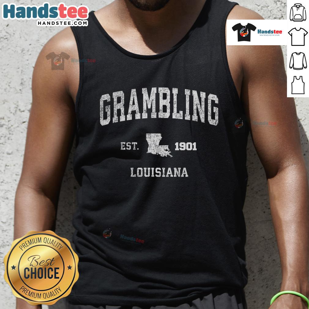 Vintage sports tank top featuring 'Good Grambling Louisiana' design, perfect for fans and casual wear enthusiasts.